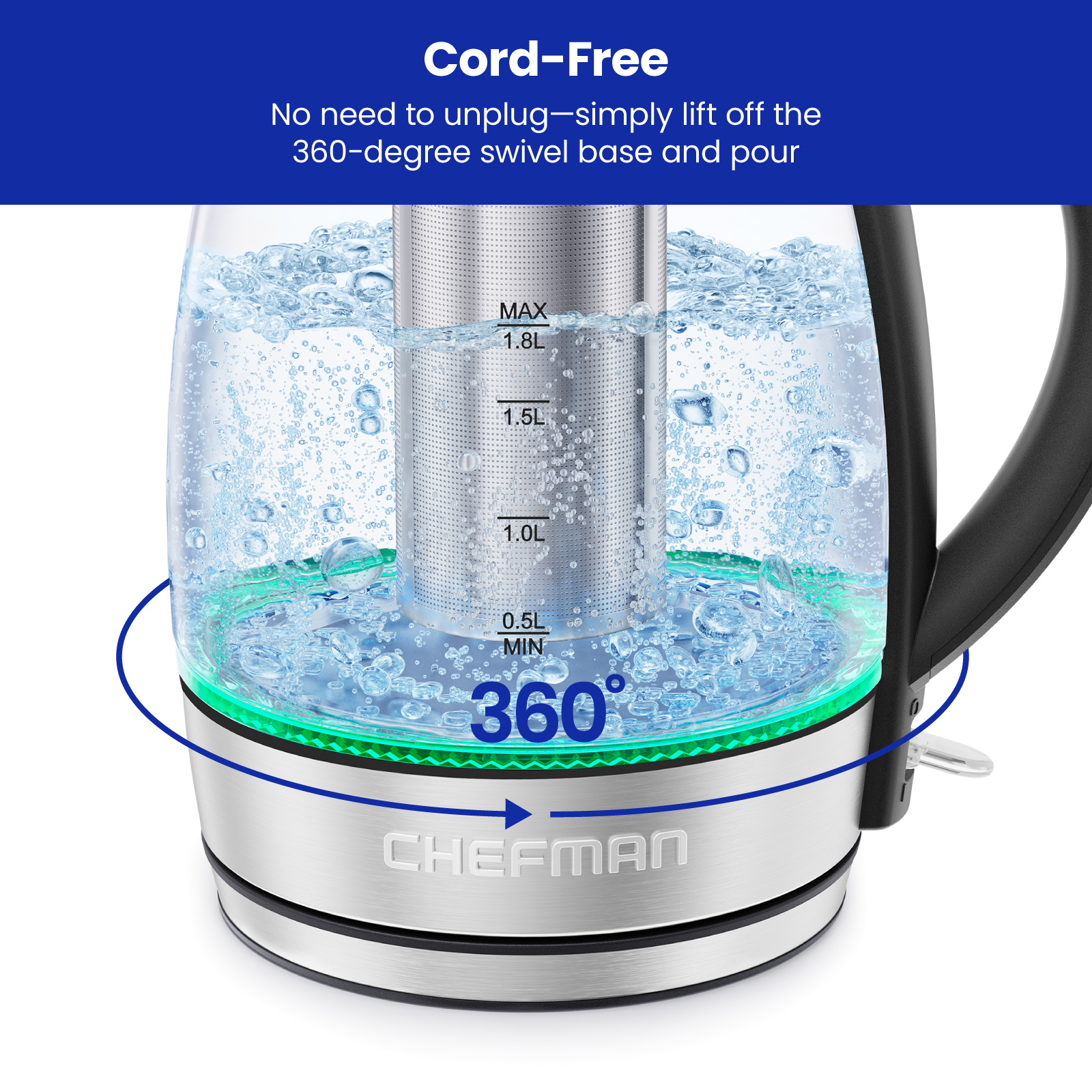 Chefman 1.8L Electric Tea Kettle with Keep Warm and Infuser photo 3