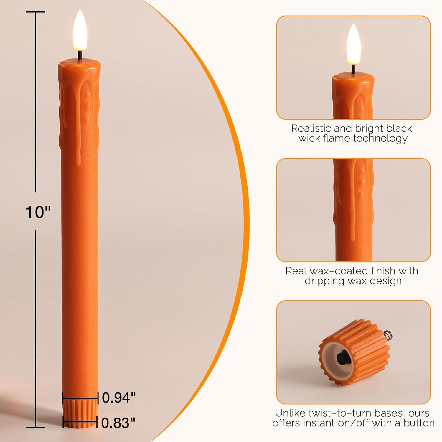 SQHQ Burnt Orange Flameless Taper Candles with Remote, Flickering Dripping Wax LED Candlesticks Battery Operated Set of 6
