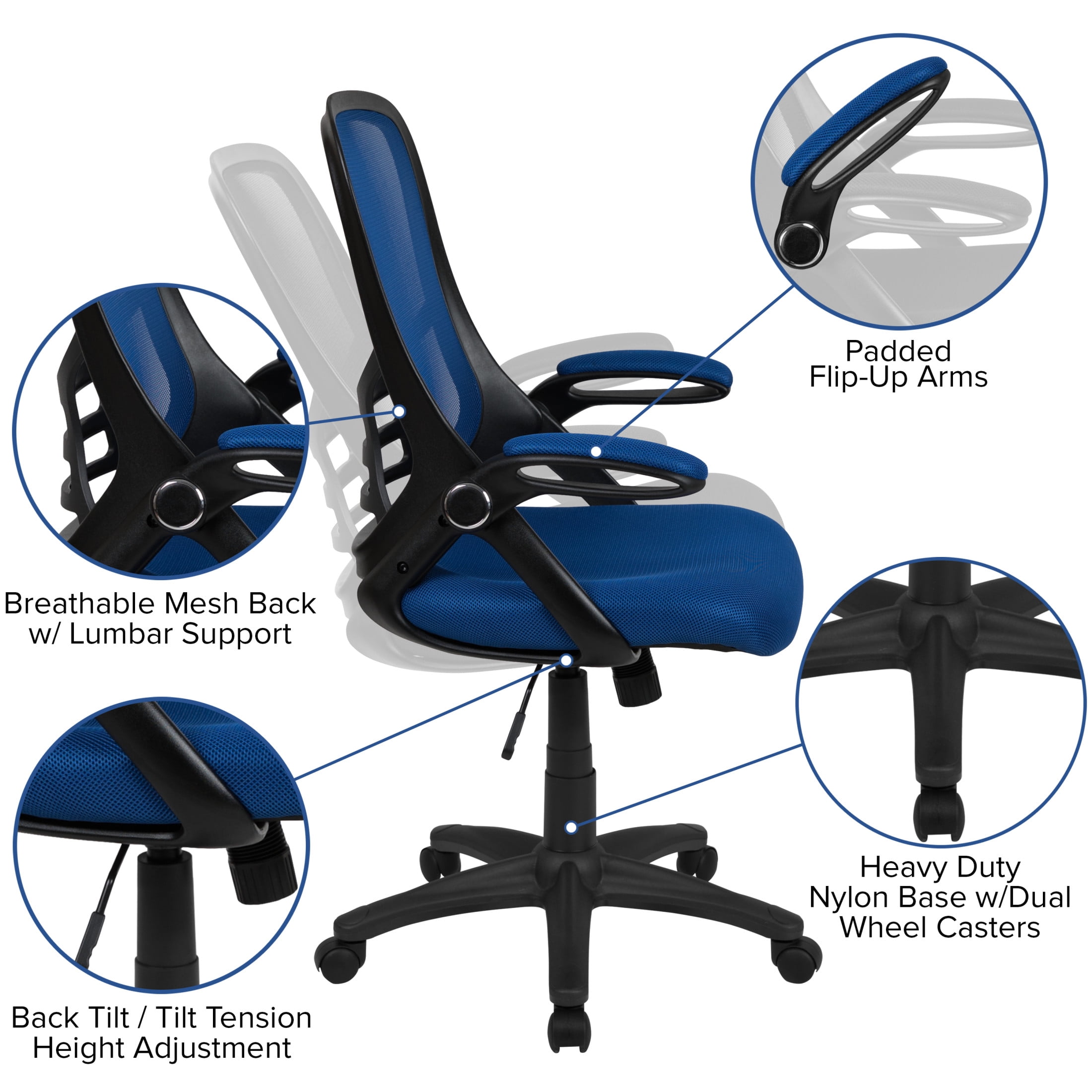 Flash Furniture Porter Ergonomic Mesh High-Back Swivel Office Chair with Flip-Up Armrests, Blue