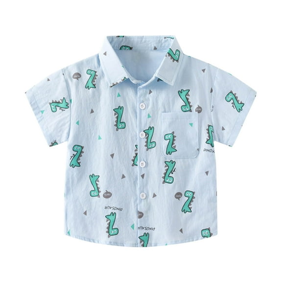 QTOCIO Toddler Boys Clothes, Summer Boys Shirts, FashionBoys' Casual Short Sleeve Turndown Collar Botton Solid Short Pants Sets, Blue, 4 Years