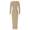 thumbnail image 5 of Efsteb 2025 Fall Fashion Women Dresses V Neck Long Sleeve Wrap Sweater Dress Casual Solid Bodycon Ruched Knitted Long Dresses (Khaki,S), 5 of 5