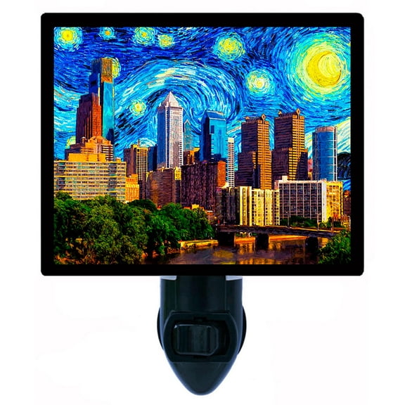 Night Light - Philadelphia Starry Night. | Van Gogh Theme, Includes Free Switchable Insert, 4W Bulb, E12 Base