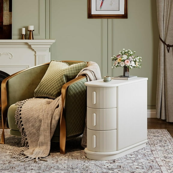Solid Wood End Table, 3-Drawer Modern Sofa Side Table, Narrow Chair Side Table Slim Nightstand