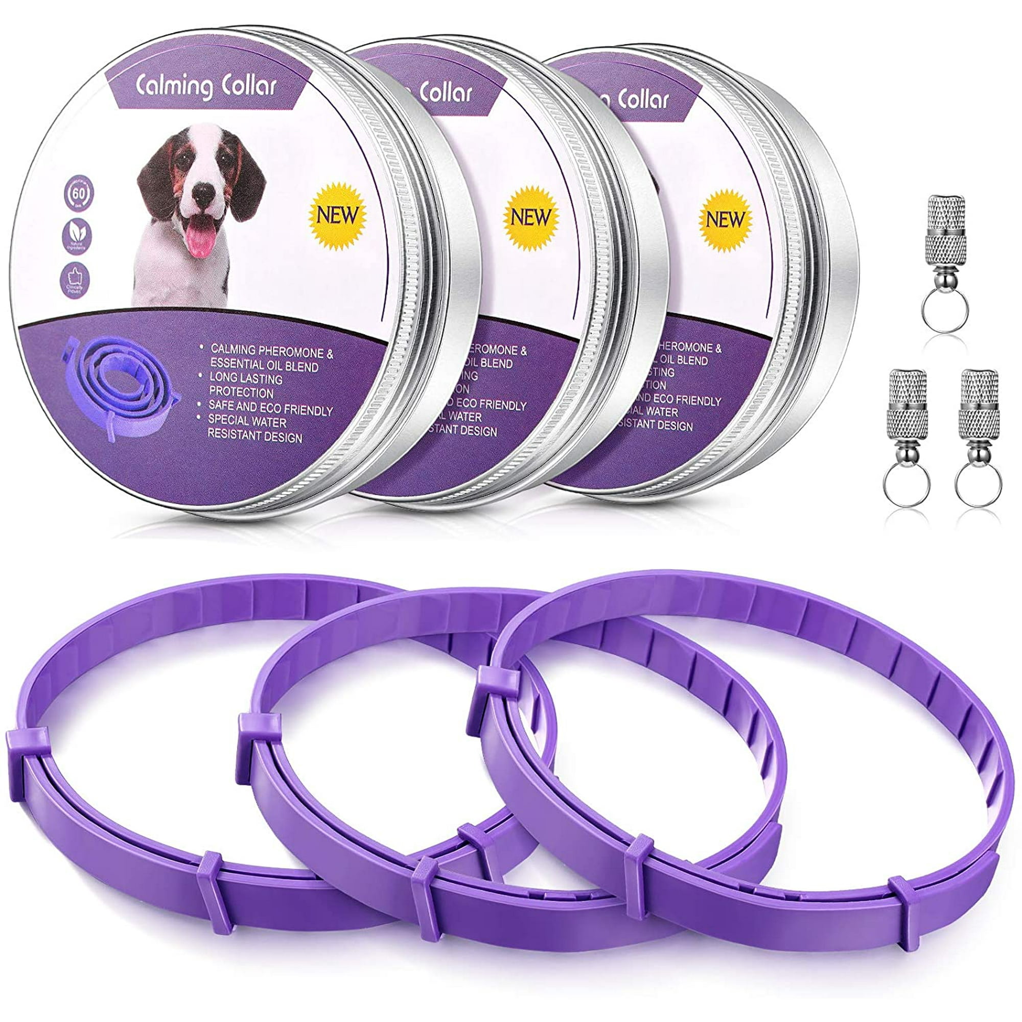 3 Pieces Calming Collar for Dogs Waterproof Reduce Anxiety Pheromone Collar with 3 Pieces Pet ID Pendant Dog Tube ID Tag Up to 24.5 Inch Fits for
