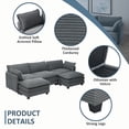 thumbnail image 7 of Betisef Modular Sectional Sofa W/ Deep Seat,Freely Combined Comfy Corduroy Couch,Arm chair W/ Pillows for Living Room,Apartment,Studio,U-Shaped 3-seat Oversized Sofa W/ Double Movable Ottomans Gray, 7 of 7