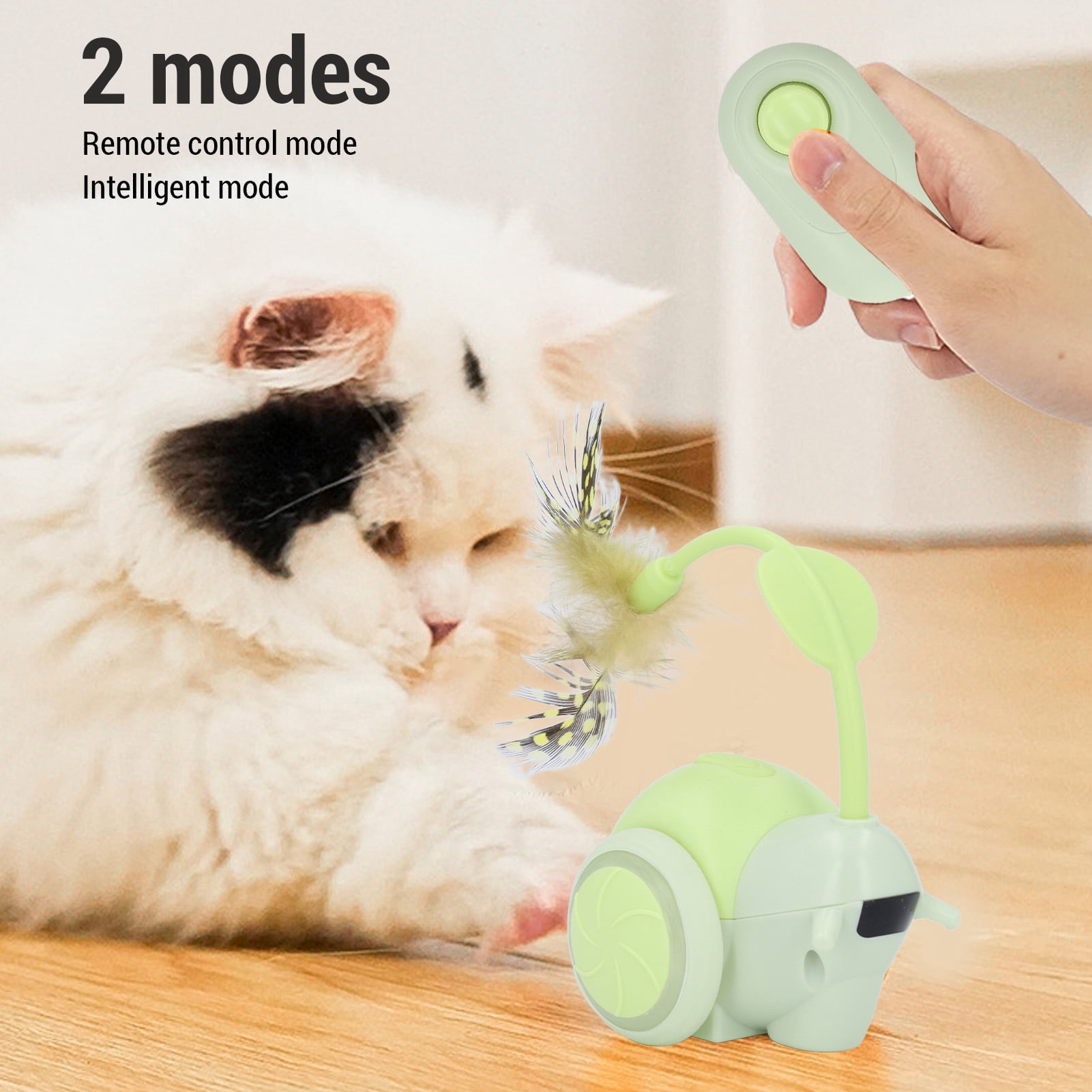 Rupoun Rechargeable Smart Electric Cat Toy Interactive Automatic Moving Remote Control Exercise Promoting Toys with Feather, Green (5.51 inches / 14 cm)