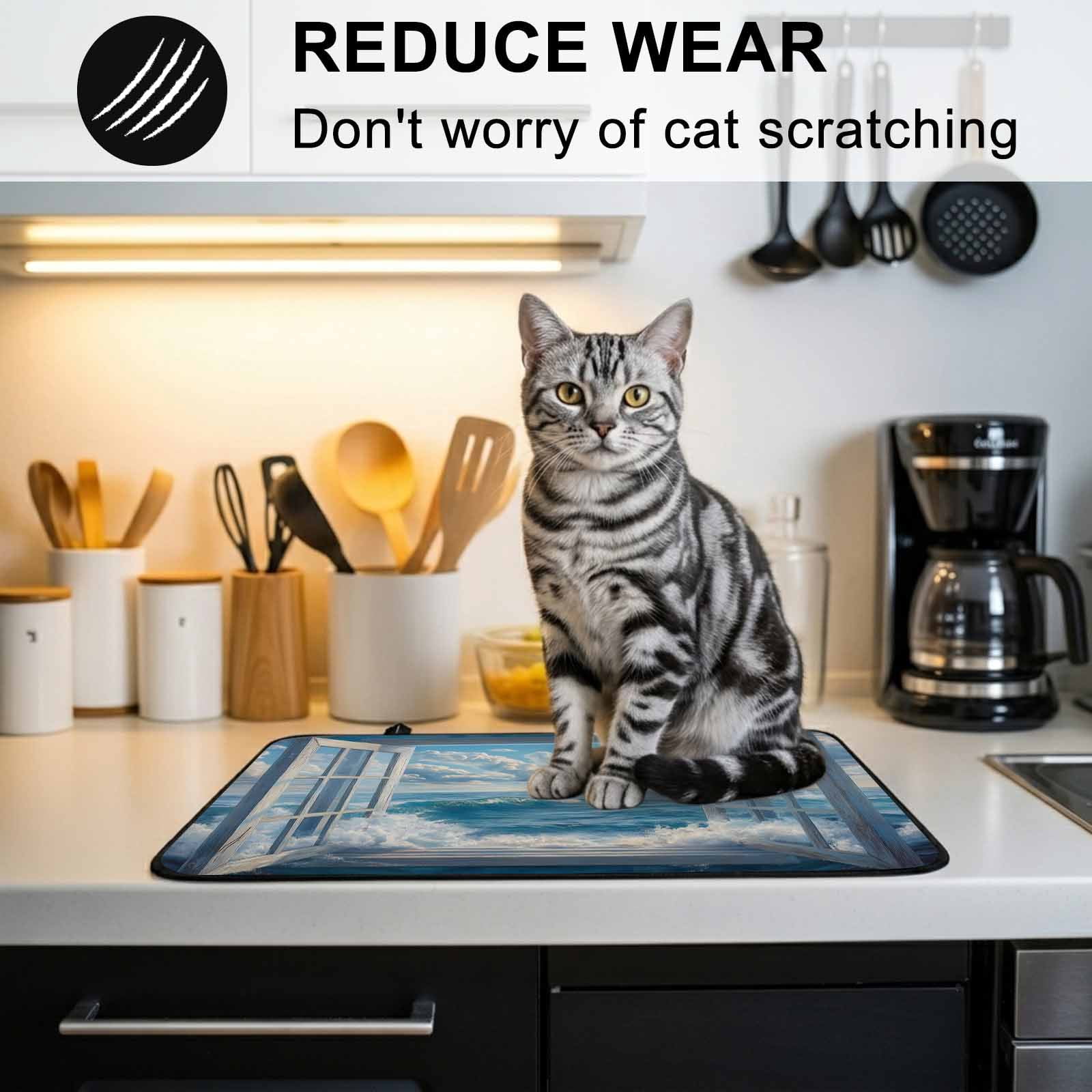Coastal Stove Top Cover for Electric Stove, Heat-proof & Non Slip Glass Top Stove Cover Protector, Window Nautical Beach Blue Seaside Kitchen Flat Cooktop Rubber Mat 24x21 Inches