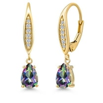 Gem Stone King 10K Yellow Gold Green Mystic Topaz and Lab Grown Diamond Earrings for Women | 1.89 Cttw | Gemstone November Birthstone | Pear Shape 7X5MM