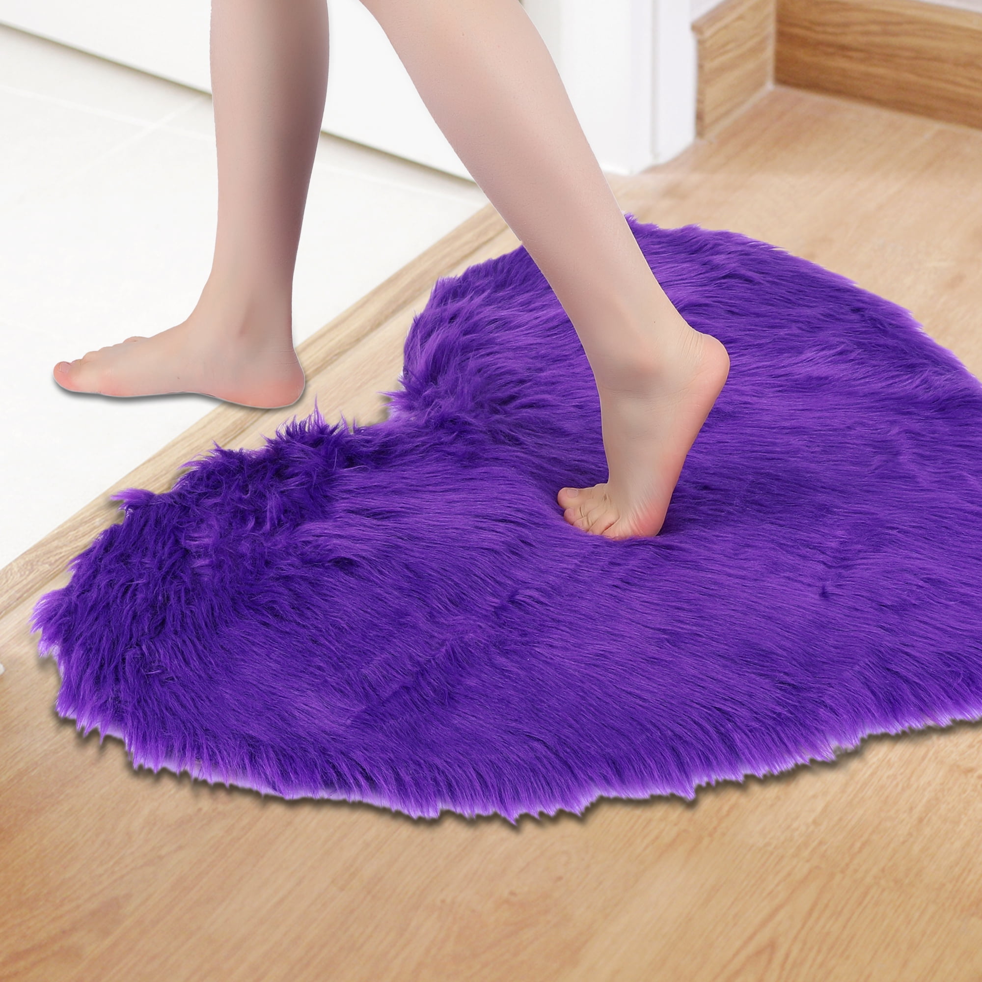 Unique Bargains Heart Shape Soft Absorbent Bath Rugs Purple 28" x 36"