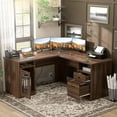 thumbnail image 5 of Homieasy L Shaped Desk with Power Outlet and USB Ports, 60 Inch Corner Computer Desk with Drawers and Storage Shelves, Large 2 Person Study Table L-Shaped Office Desk with File Cabinets, Rustic Oak, 5 of 8
