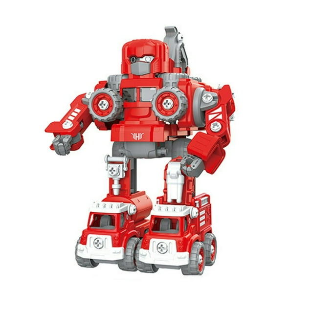 1 Set Robot Deformation Truck Five in One DIY Disassemble Assemble Construction Vehicles Develop Ability Playing Set Robot Model Kids Engineering Vehicle Fire Truck Toy Christmas Gift