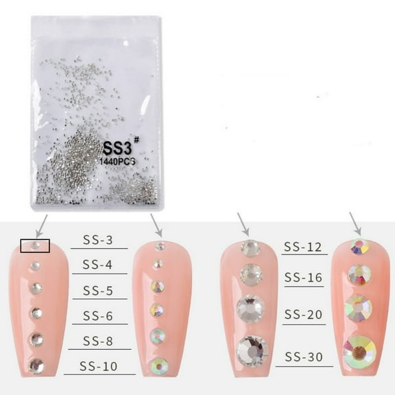1440pcs Mixed Size Crystal Clear Rhinestones Flat Back Glue On Nail Gems for Nail Art Clothing Dress Crafts Decoration
