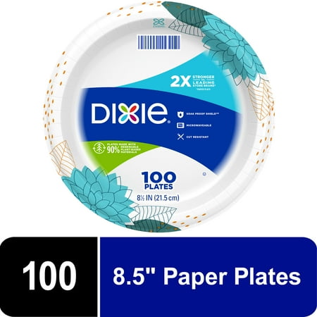 Dixie Everyday Disposable Paper Plates, 8.5", Multi-Color, 100 Count