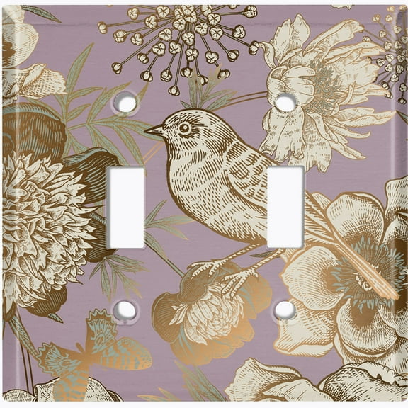 Metal Light Switch Wall Plate Outlet Cover (Printed Image of Finch with Flowers - Double Toggle)