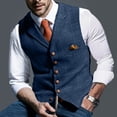 thumbnail image 1 of Chaleco De Un Solo Pecho Con Cuello En V Patrón De Cuadros Chaleco Casual De Moda Delgado Para Hombres Azul XXL, 1 of 6