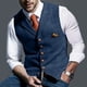 thumbnail image 1 of Chaleco De Un Solo Pecho Con Cuello En V Patrón De Cuadros Chaleco Casual De Moda Delgado Para Hombres Azul XL, 1 of 6