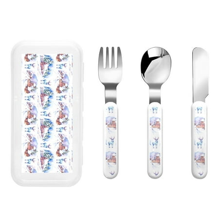 

Qokaie Snowy Cottage Holiday Scene for Stainless Steel Kids Silverware Set - Children’s Utensil Set - Children s Knife Fork And Spoon Set