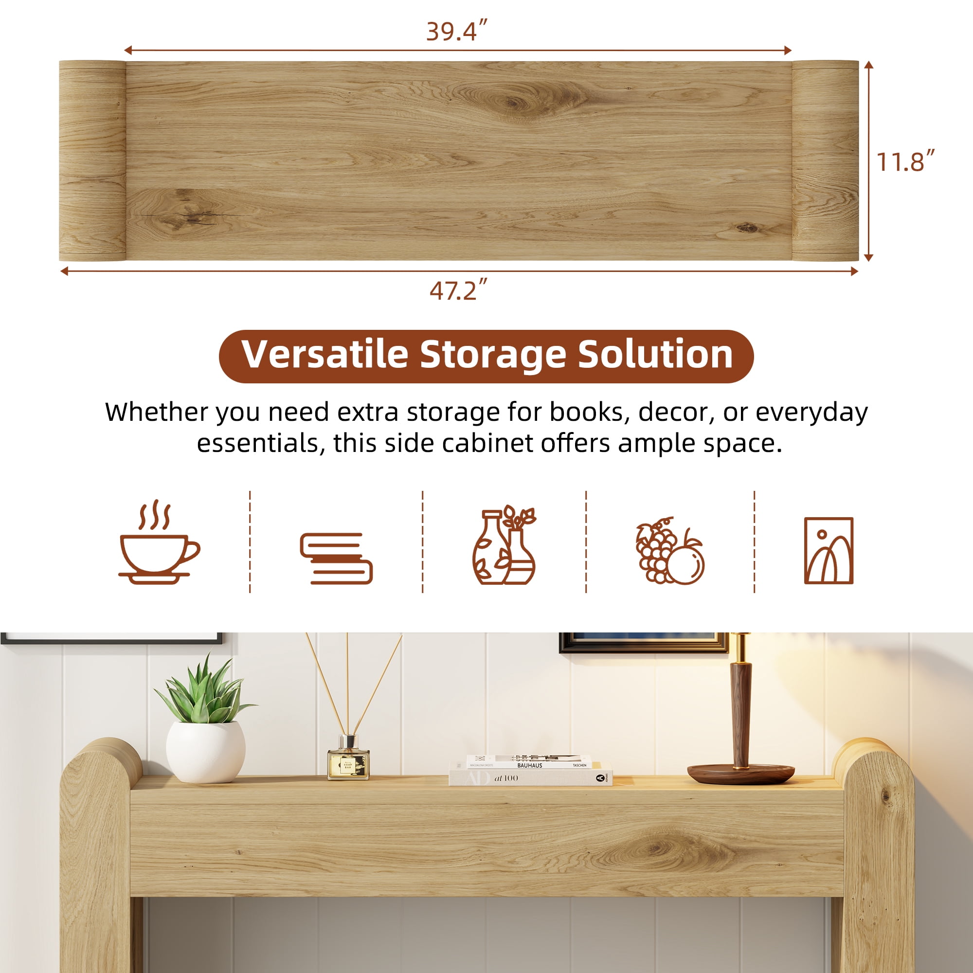 Laintene 47" Entryway Table, Curved Console Tables for Entryway, Rustic Farmhouse Sofa Table Behind Couch, Wooden Hallway Accent Table for Living Room, Entrance, Natural