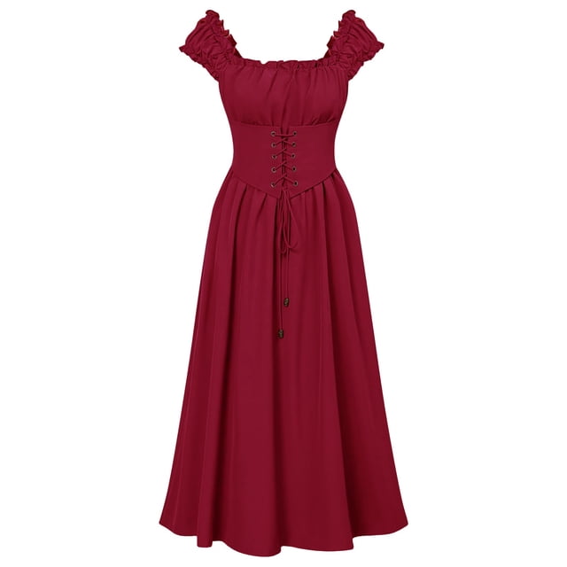 HNMKIU Robe Corset Élégante Robe Midi en Dentelle pour Femme Gothique Rouge,m