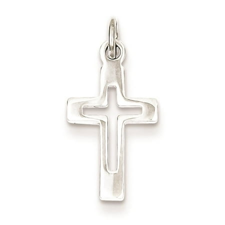 925 Sterling Silver Cross Polished Cut-out Charm Pendant
