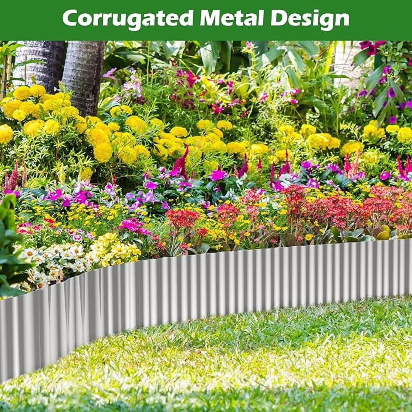 Corrugated Metal Garden Edging, 6'' x 20FT Landscape Border for Flower Bed, Lawn, Yard, Paver Silver
