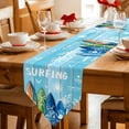 thumbnail image 2 of Blue Surfboard Table Runner Linen Burlap Table Runner 70 Inches Long Summer Beach Tropical Coconut Tree Wooden Dresser Scarves for Kitchen Island Coffee Dining Room Party Holiday Decor 13"x70", 2 of 8