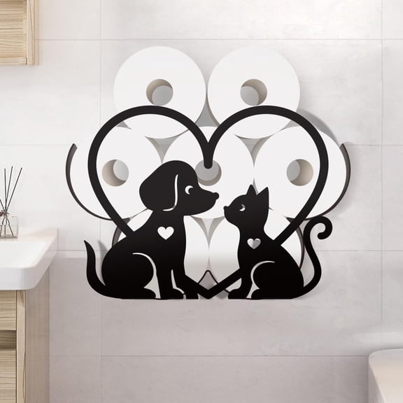 Dog Cat Metal Toilet Paper Holder for Extra 8 Rolls Black Animals Toilet Tissue Storage Decorative Toilets Paper Rolls Organizer