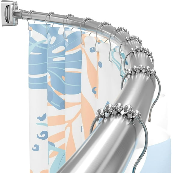 Curved Shower Curtain Rod, 35-76 Inches Adjustable, Stainless Steel, Rust-Proof, Round Curved Rod for Bathroom, Stall, Bathtub, Need to Drill, Brush Nickel