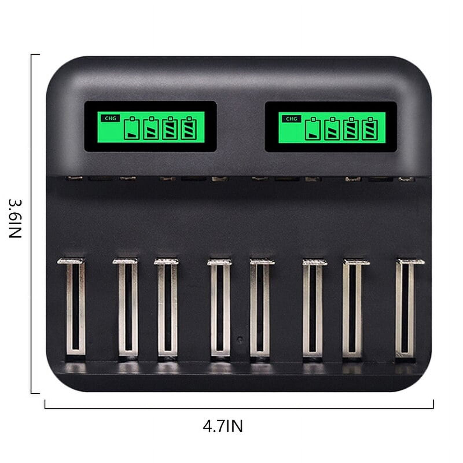 Jetcloudlive 8-Slot USB Smart Battery Charger, Black, for AA AAA SC C D Size Rechargeable Batteries