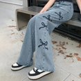 thumbnail image 5 of Ruyang Girls Ripped Jeans Elastic Waist Denim Pants Teens Baggy Wide Leg Distressed Jeans with Pockets Kids Streetwear Summer Pants, 5 of 8