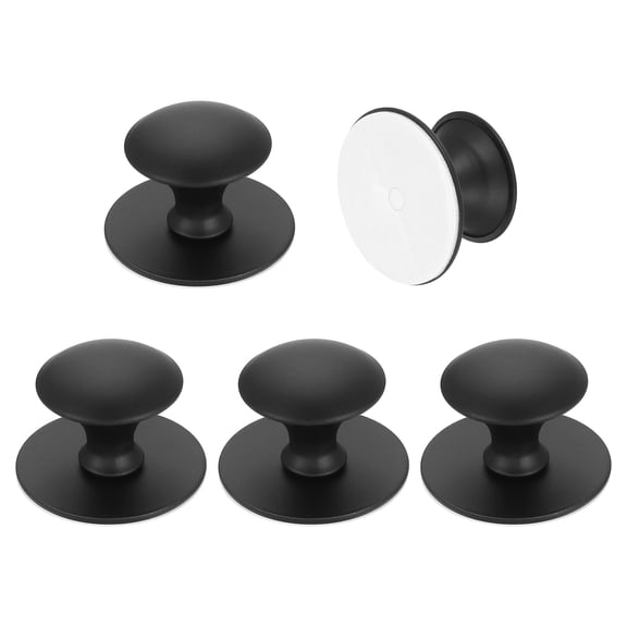 Uxcell 5 Pack Adhesive Cabinet Knobs, Stainless Steel Self-Stick Drawer Knobs, No Drilling Round Stick on Instant Handle Cabinet Pull for Wardrobe Cupboard Drawer Closet, Black