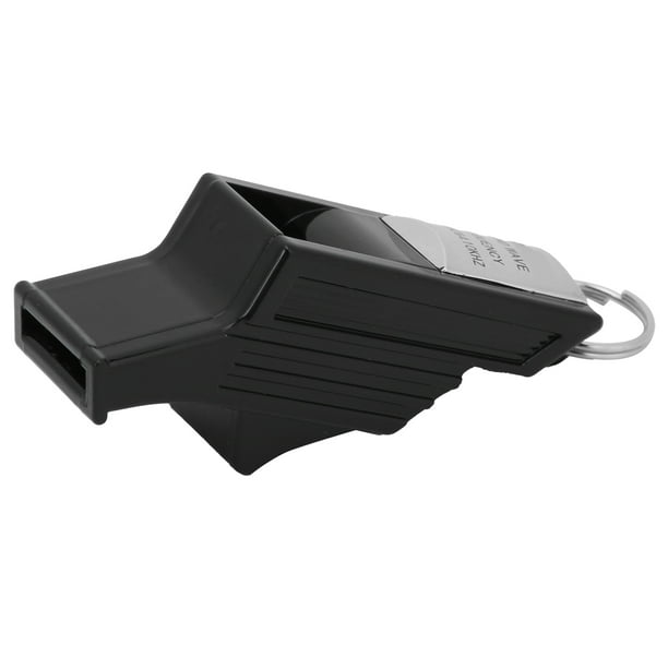 Silbato Mortun Silbato de árbitro de alta frecuencia sin núcleo Silbato de competición con suspensión de nailon ajustableNegro Plata