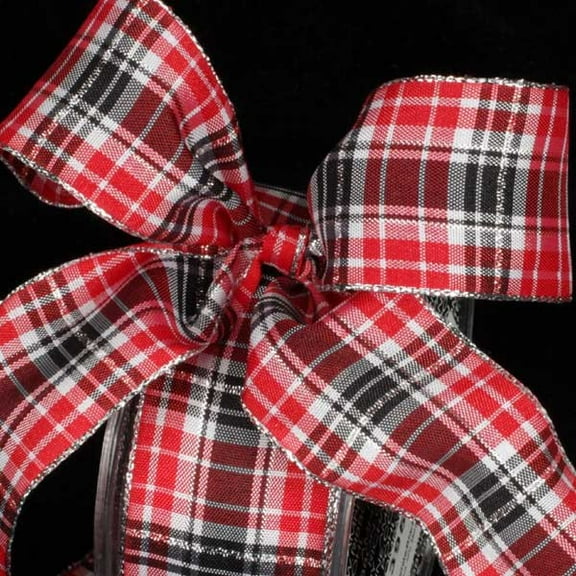 The Ribbon People Red and White Plaid Print Wired Craft Ribbon 1.5" x 27 Yards