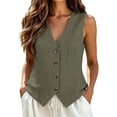 thumbnail image 4 of Womens Vest Top - Cotton Linen Shirts Summer 2026 Button Down Tank Tops Business Casual Boho Sleeveless Blouses, 4 of 7