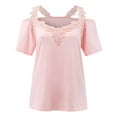 thumbnail image 2 of Womens Short Sleeve Tops Lace Solid Short Shirts Casual Spring Fashion Tees 2026, 2 of 8