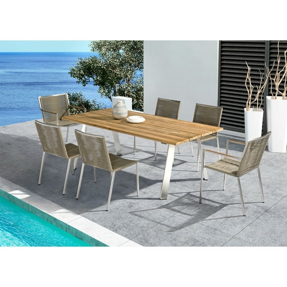 Stainless Steel & Teak Dining Armchair - Patio Furniture