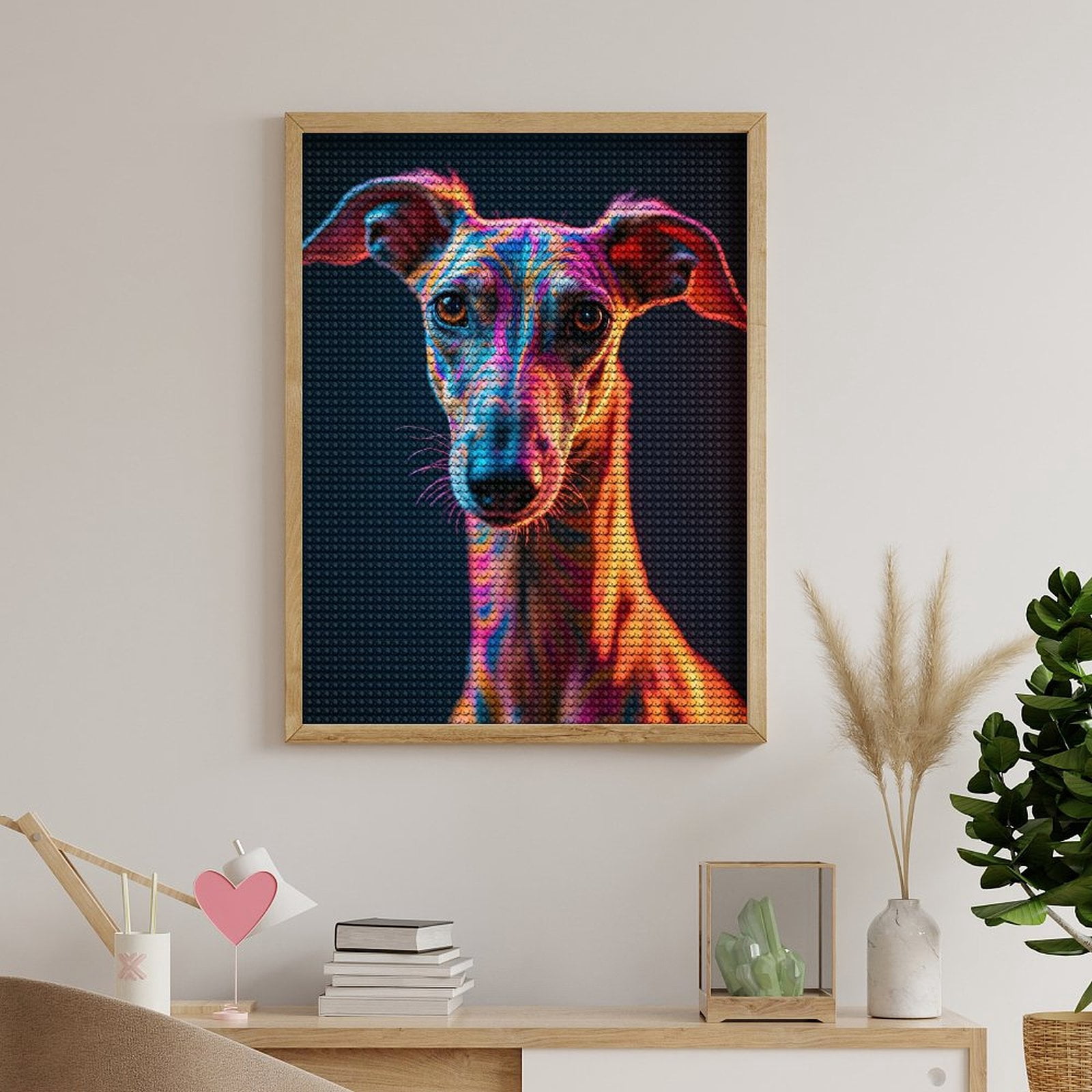Diamond Art Kits for Adults, Neon Whippet Vibrant Portrait Artistry 5D Diamond Painting Kits for Adults Beginners, DIY Full Drill Diamond Painting, Gem Art and Crafts 12x16