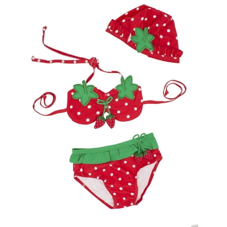 

Toddler Girls Cute Strawberry Bikini Sets with Hat 3 pcs Swimsuit (Strawberry 3T)