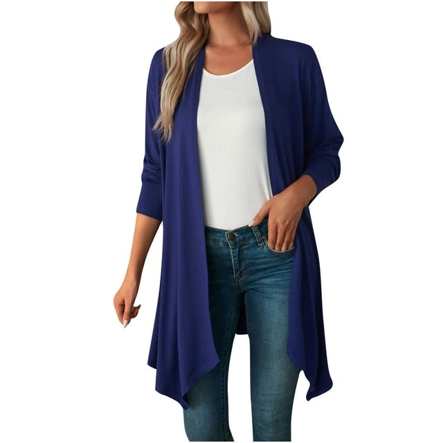 jsaierl Cardigans Cardigan pour Femmes Chic Décontracté Léger à Manches Longues Ouvert à l'Avant Ourlet Drapé Chandails Dusters Grande Taille