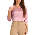 thumbnail image 1 of Blusa de satén para mujer Inspire Chic, casual, de manga larga, de color sólido, con cuello en V, talla XL, color rosa, 1 of 1