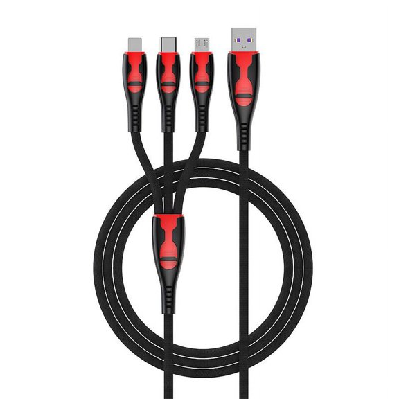 66W fast charging line 3-in-1 mobile phone charging line Multicolor cloth woven durable 6A current 1-trailer 3-cable universal 4FT/1.2M Black