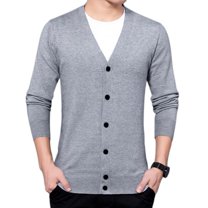 SWSMCLT Men's Button Knit Soft Fitted Casual Long Sleeve Cardigan Fall Cardigans Single Breasted Outerwear Light Grey 44
