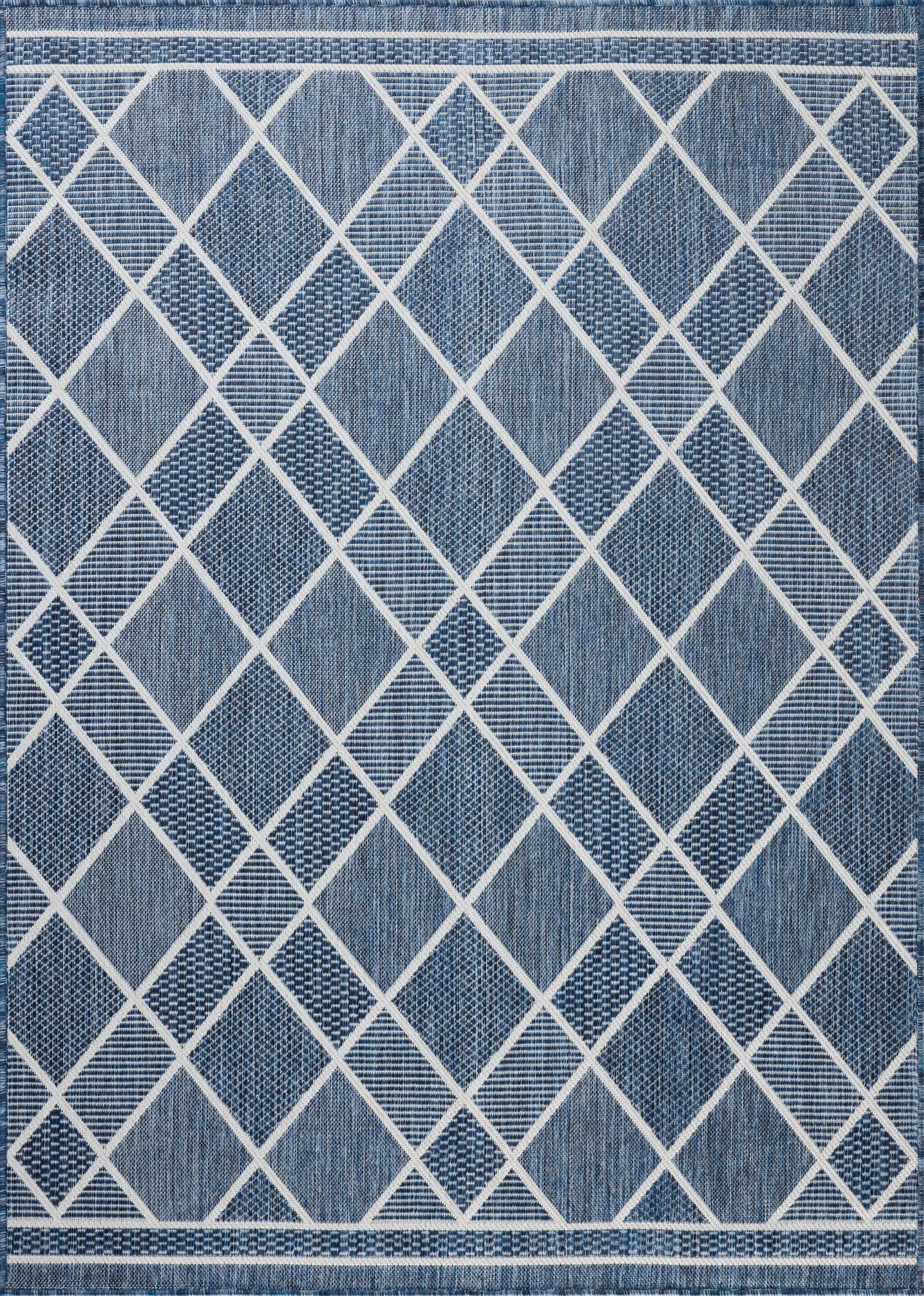 Indoor Outdoor Rug 5x8, Reversible, Loloi Easton Ivory / Denim (5'3" x 7'6")