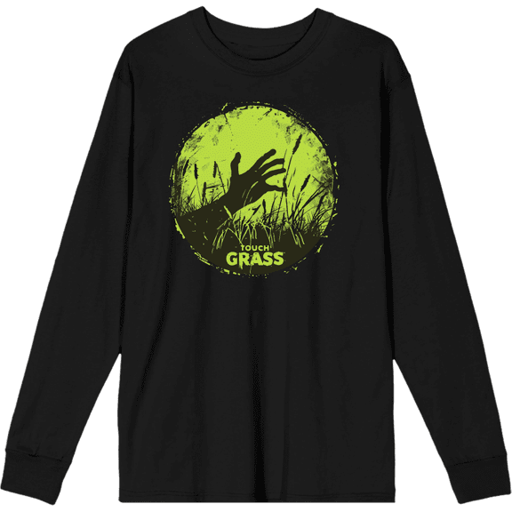 Labbing Touch Grass Gamer Nerd Adult Black Crew Neck Long Sleeve Tee-Medium