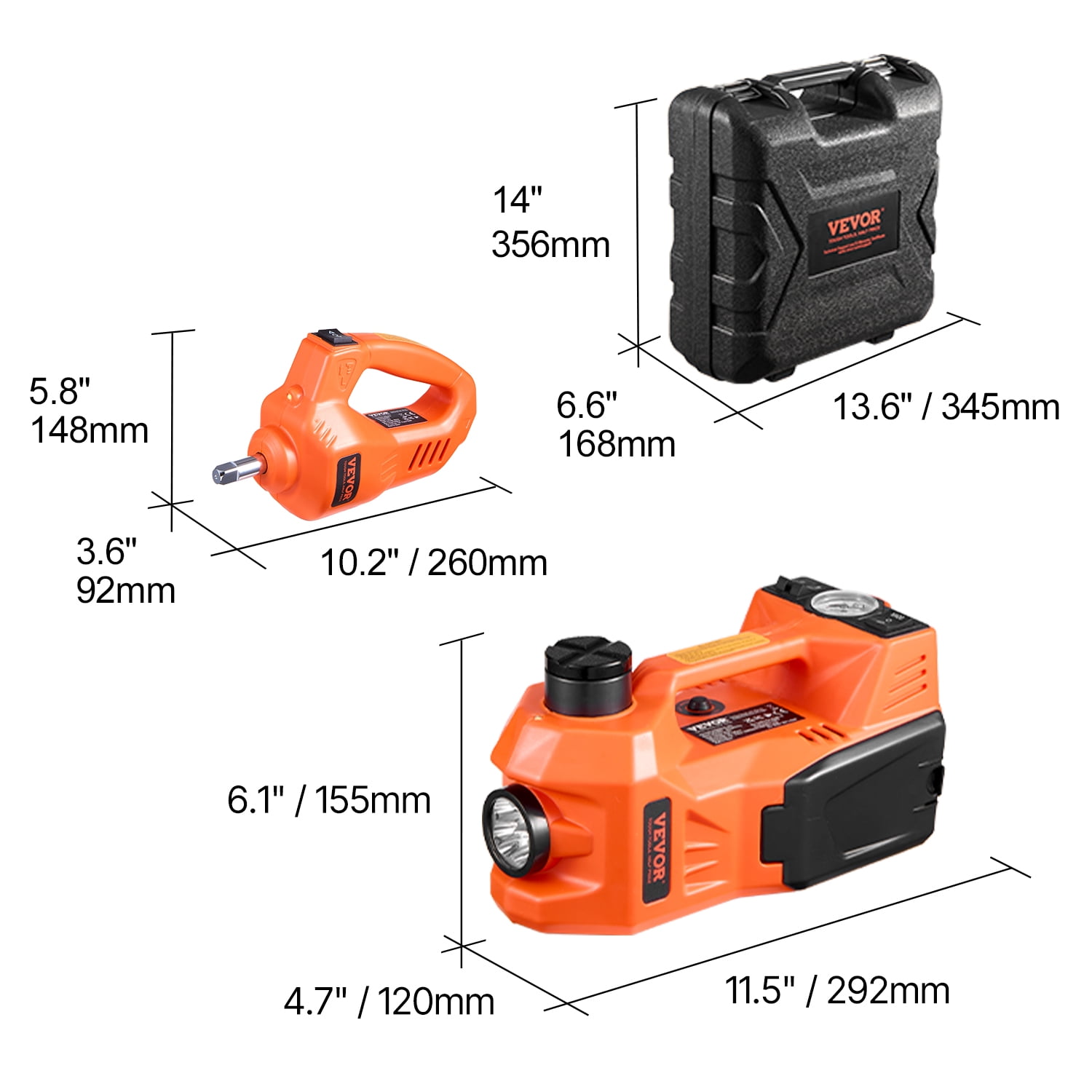 VEVOR Electric Car Jack, 5 Tons /11000 lbs, Electric Scissor Jack with Built-In Inflator, 12V Tire Change Replacement with Electric Impact Wrench & LED Light, Portable Jack kit for Sedan, SUV, Truck