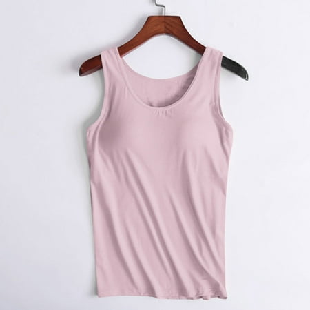 TUWABEII Camisoles for Women with Built in Bra Basic Yoga Top Layering Tank Top Padded Bra Undershirt