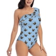 thumbnail image 5 of Balery french Bulldog Face One Shoulder Swimsuits for Women Ruffle Swimsuits Tummy Control One Shoulder Bathing Suits-Medium, 5 of 8