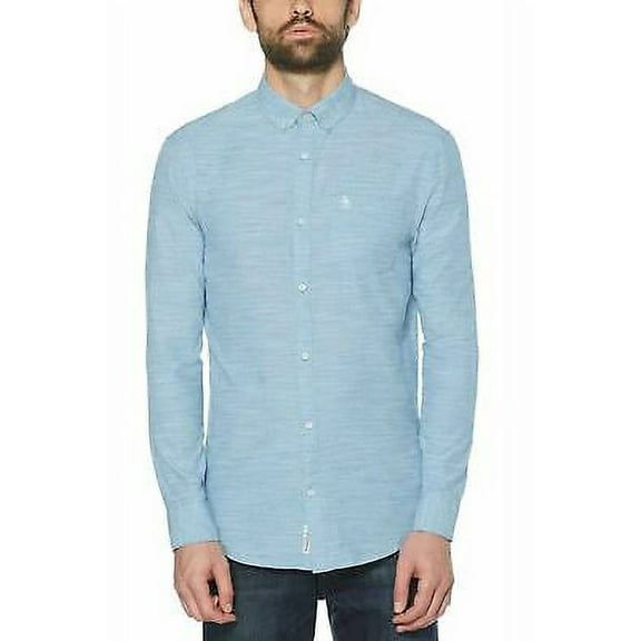 Original Penguin DEEP WATER Slub Dot Slim Fit Button-Down Shirt, US Medium
