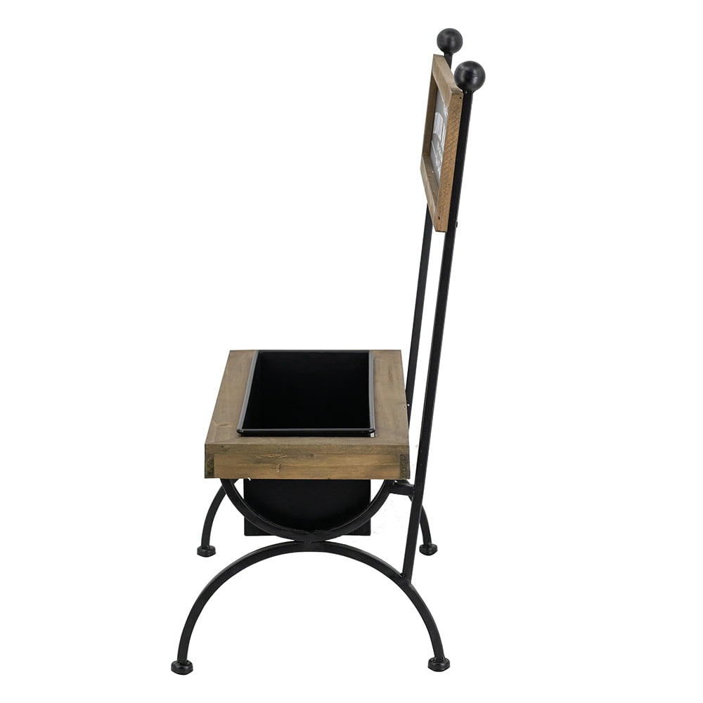 19x11x24" Wooden Planter Stand with Black Iron Frame