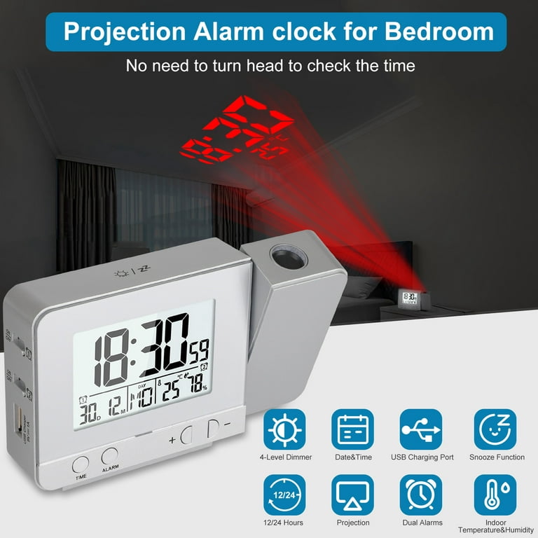 Projection Alarm Clocks for Bedrooms - Colorful Digital Alarm Clock with  Projection on Ceiling Indoor Outdoor Thermometer Wireless Weather Station 